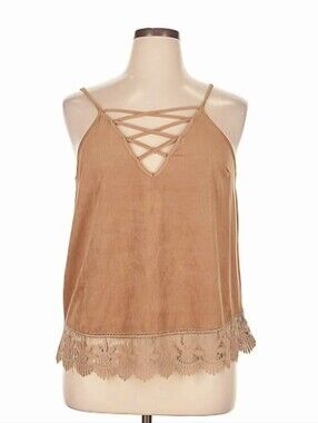 Charlotte Russe Coffee Colored Faux Suede Crisscross Lace-Hem Cami Sz